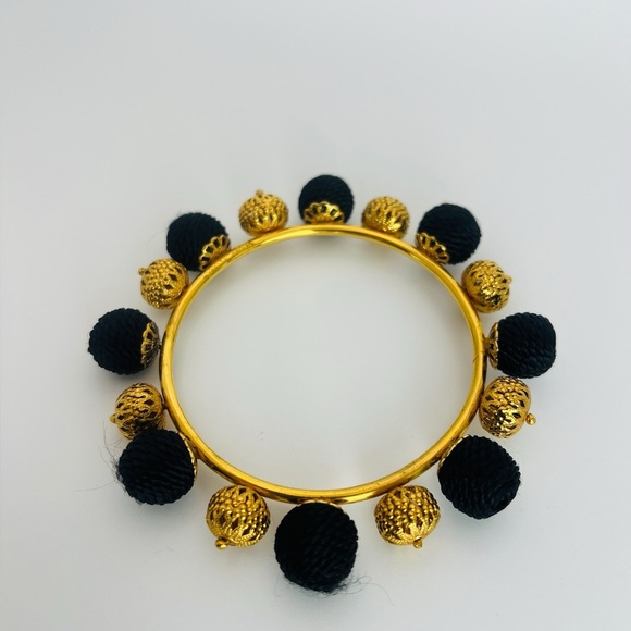 Dolce Gabbana Authentic Black Gold Bangle bracelet pom pom - Picture 1 of 10